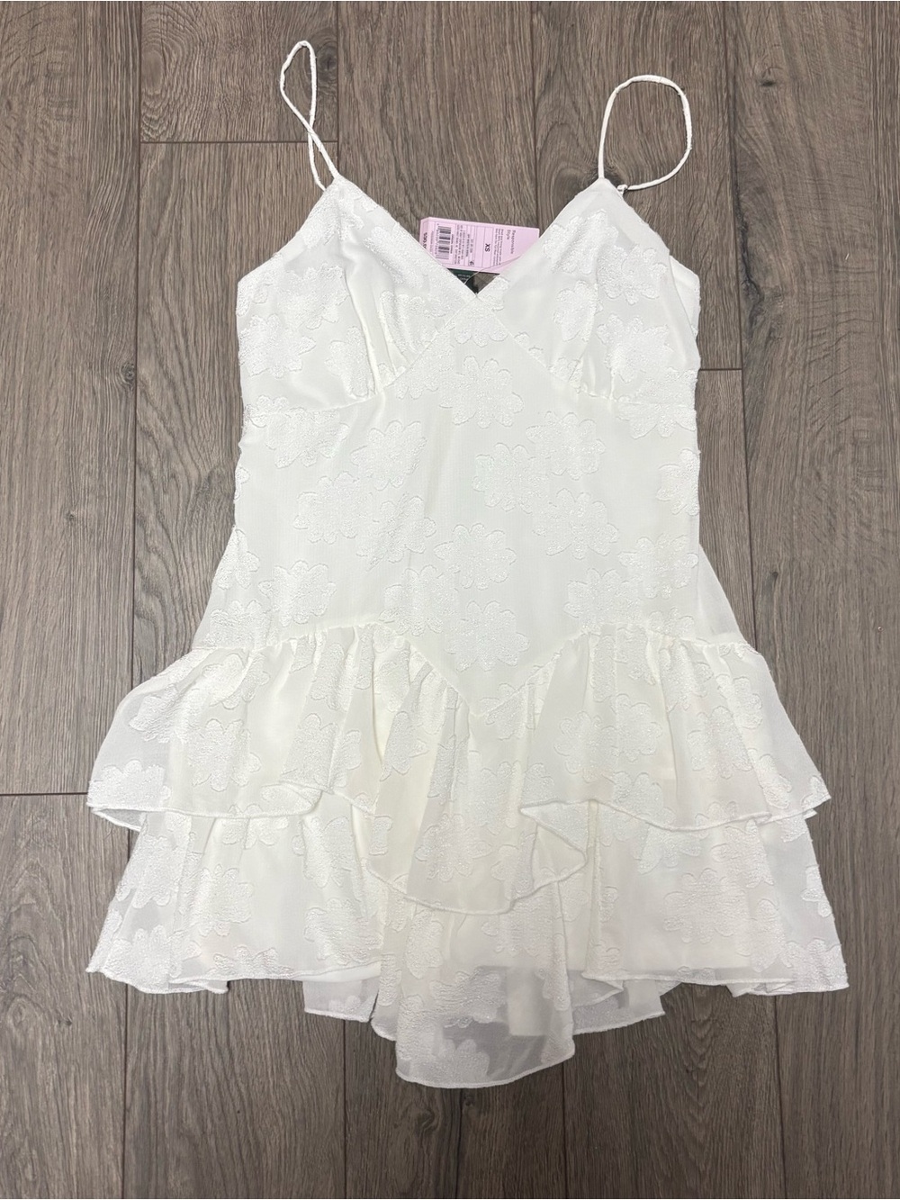 ruffle white floral boho mini dress xs